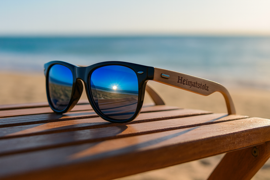 Personalisierbare Sonnenbrille Donau schwarz mit Etui und Tüchern für die Brille