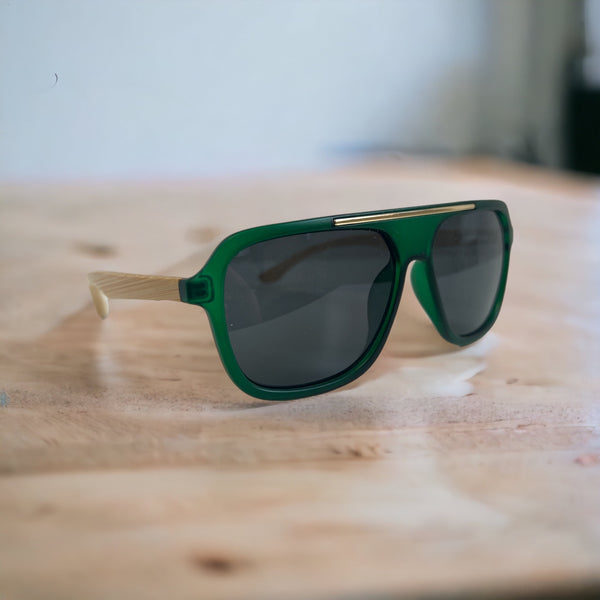 Holz Sonnenbrille Main mit Bambus Bügeln, schwarzen Gläsern und grünen Rahmen