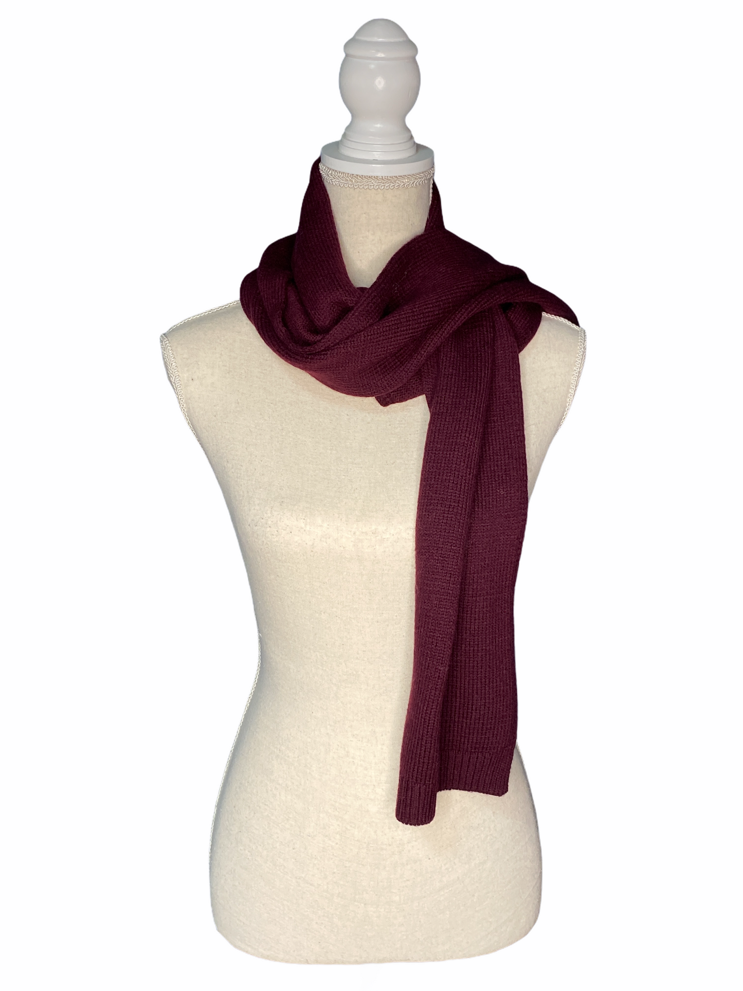 Eleganter Merino Wolle Strick Schal in Bordeaux Rot