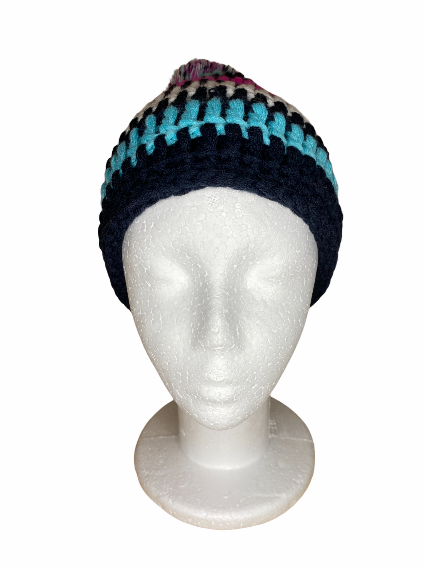Bunte Kinderstrickmütze 5 Jahre - 10 Jahre mit Bommel