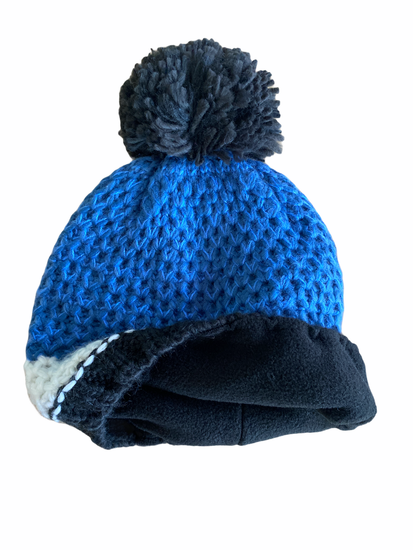 Wunderschöne Kinder Strickmütze 5 Jahre - 10 Jahre mit Bommel in blau, weiß, schwarz gestreift mit Bommel