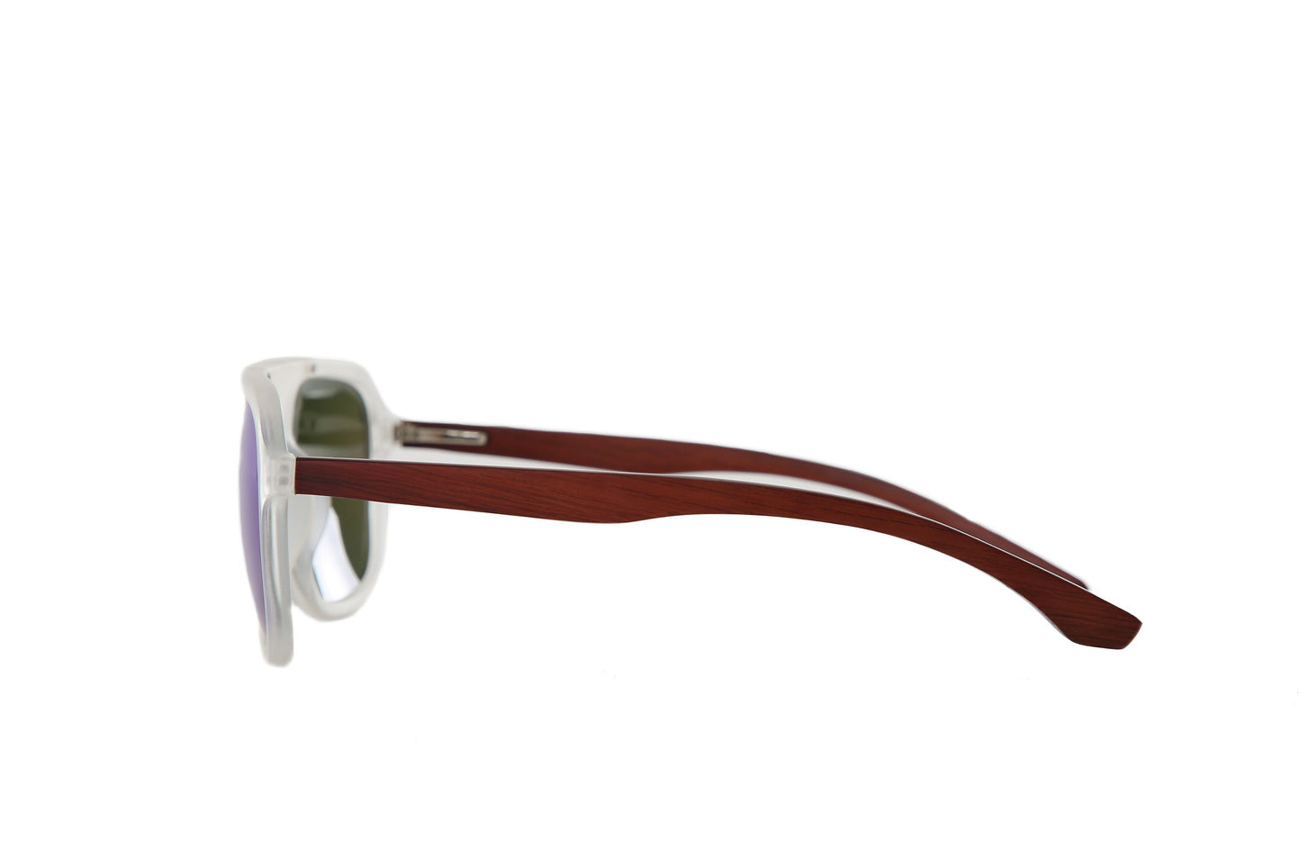 Holz Sonnenbrille Main mit Bügeln aus Mammutbaum Holz, blau verspiegelten Gläsern und transparenten Rahmen