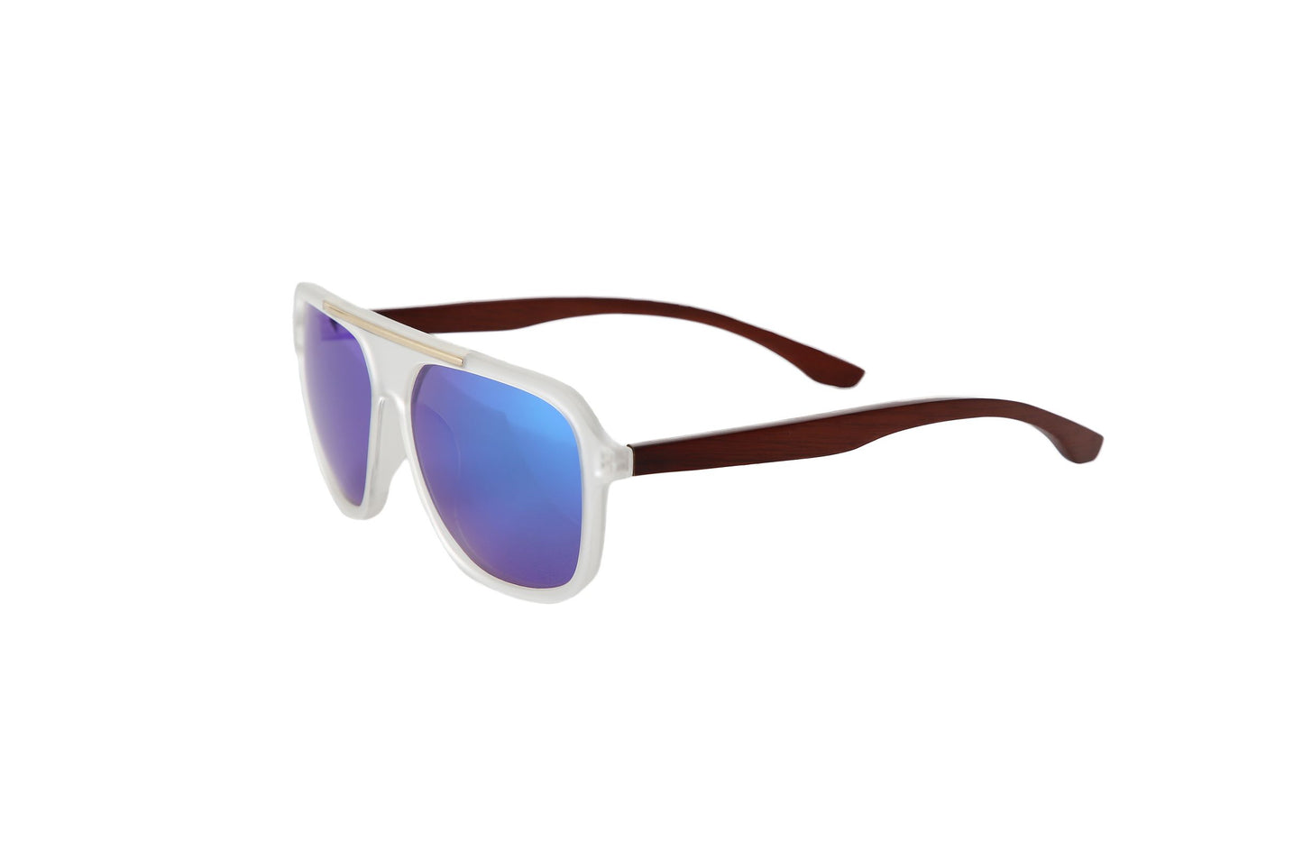 Holz Sonnenbrille Main mit Bügeln aus Mammutbaum Holz, blau verspiegelten Gläsern und transparenten Rahmen