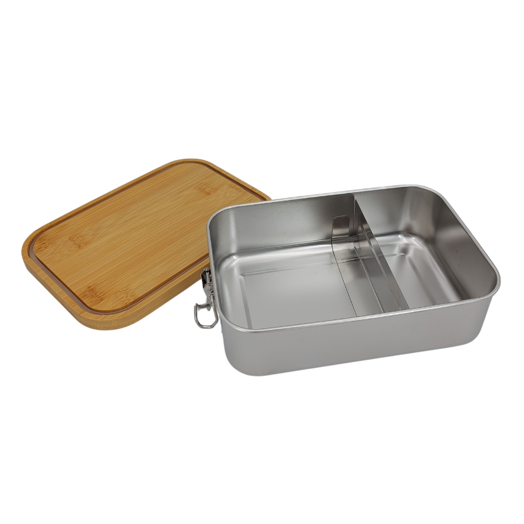 Brotzeitdose aus Edelstahl mit Bambusdeckel