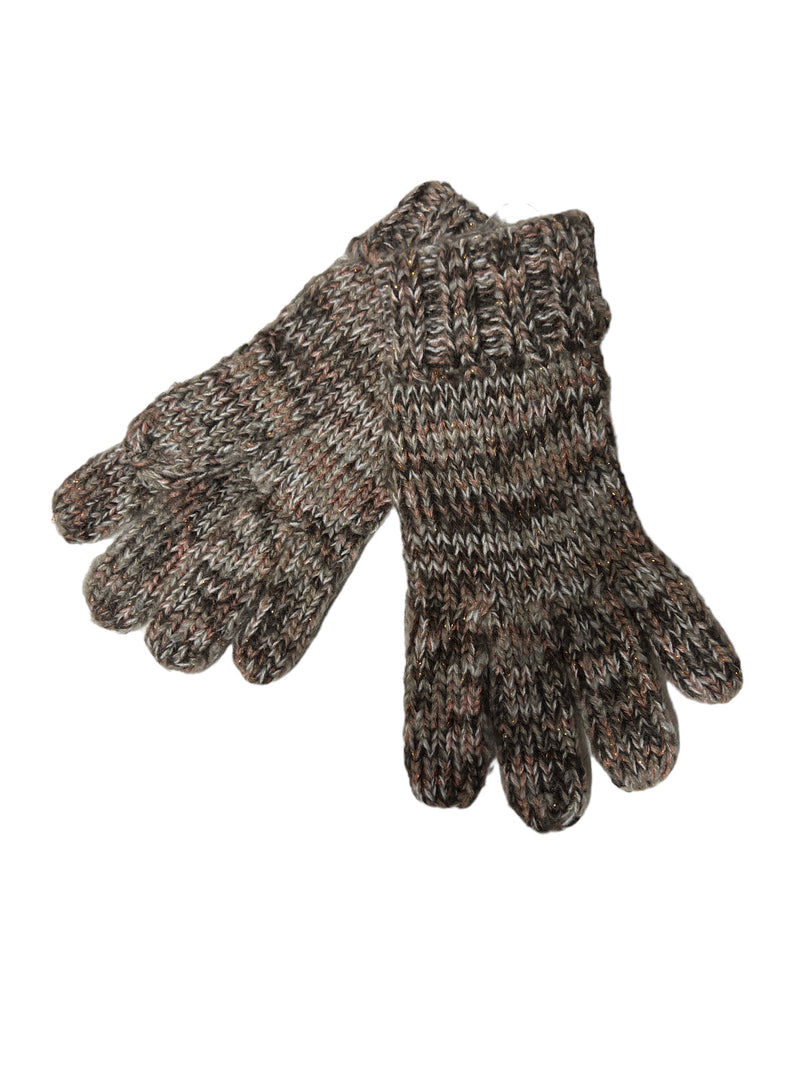 Winterset aus Mütze, Schal und Handschuhen in beige mit Rosé - Super flauschig mit Bommel und Glitzer-Effekt