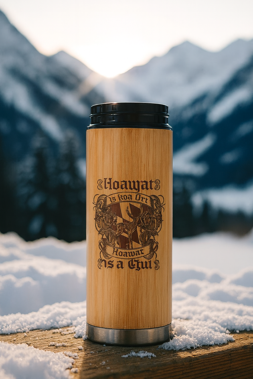 Bambus Thermoskanne mit Lasergravur -Hoamat is koa Ort